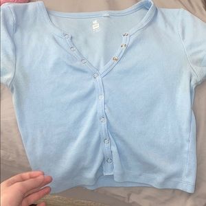 Baby blue ribbed crop top.